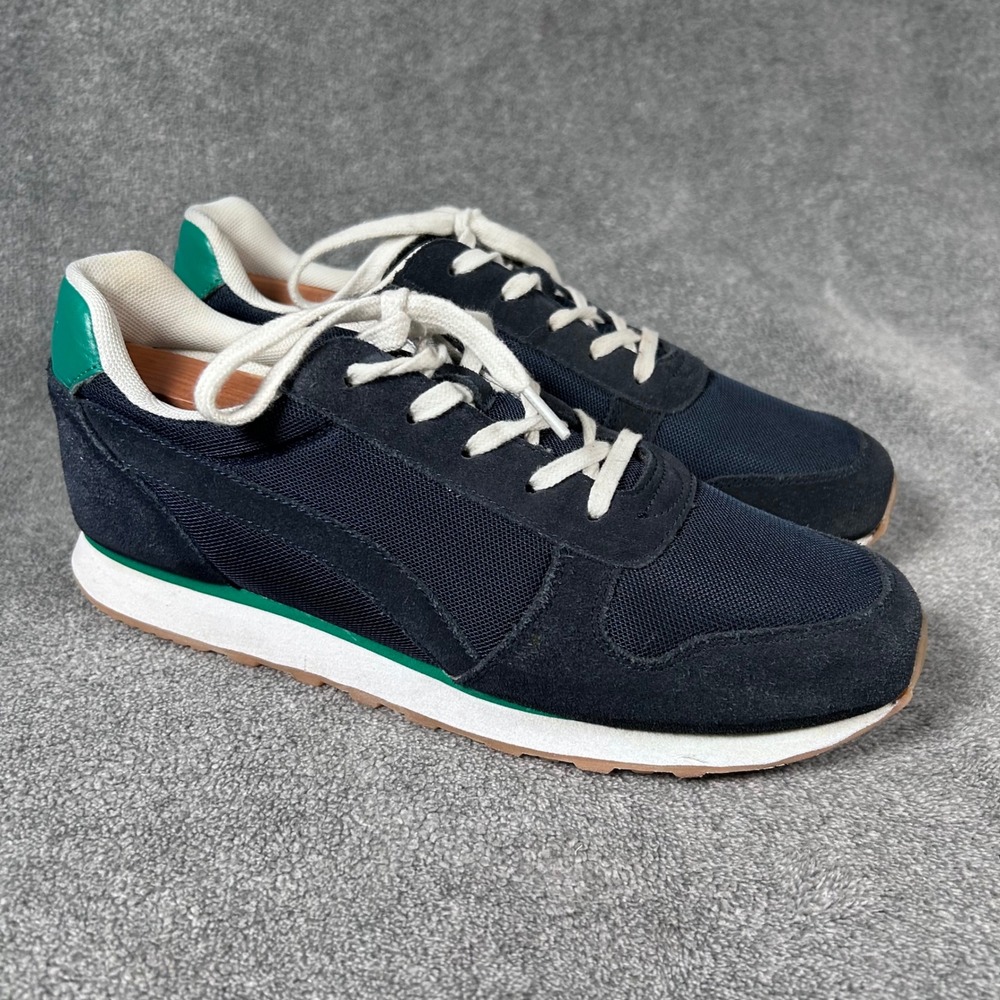 J.Crew Retro Sneakers Navy Blue Suede Mesh Green Gum Sole Mens 10